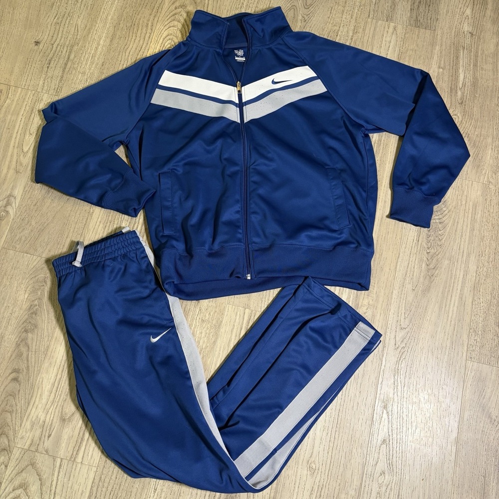 Nike Tracksuit Set Royal Blue Grey Stripe Men's Size XL Top And Large Bottom